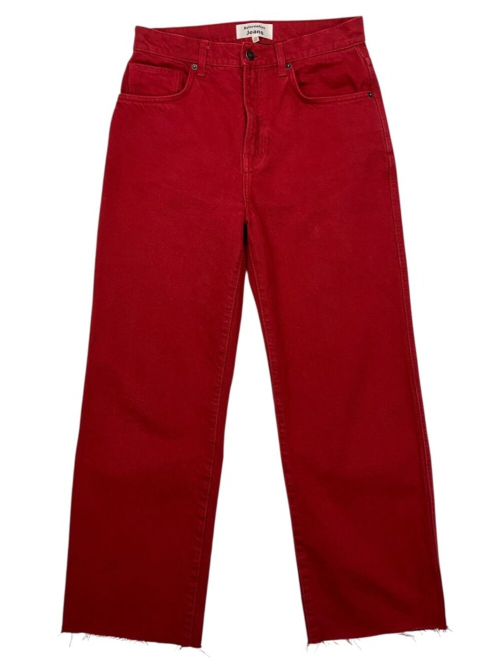 Reformation Val Mid Rise Straight Leg Jean 27 Lipstick Red Organic ALTERED